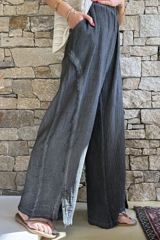 Rustic Nature Bubble Cotton Split Kick Pant Washed Charcoal